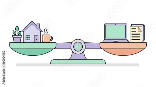 Conceptual illustration depicting the delicate balance between personal life and professional work responsibilities on a seesaw.