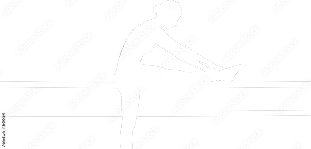 Fototapeta premium Female gymnast silhouette stretching on balance beam vector line art illustration