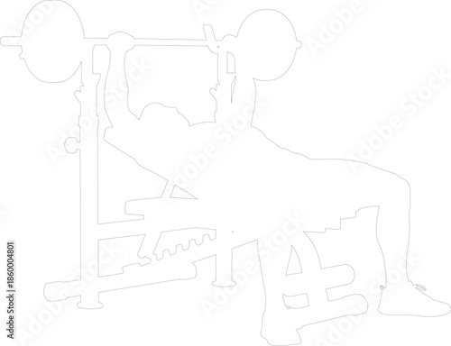 Man Performing Bench Press Exercise with Barbell Weightlifting Outline Vector Graphic
