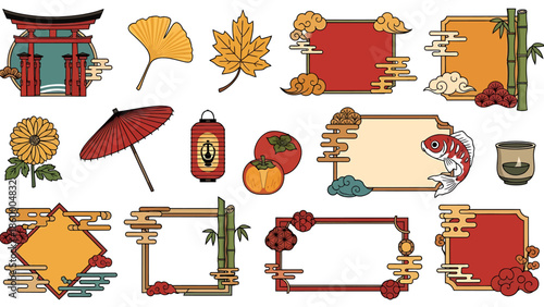 Traditional Japanese Frames and Decorative Elements for Cultural Designs