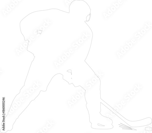 Ice Hockey Player Skating and Stickhandling Silhouette Outline Vector Graphic