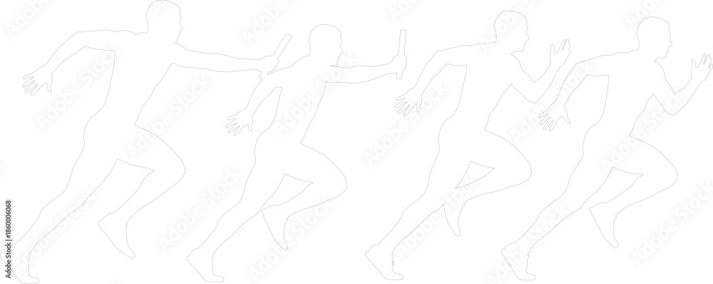 Obraz premium Relay Race Runners Passing Baton Vector Outline Illustration Athletics Competition Minimalist Line Art Handoff