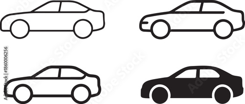 Linear car icon set silhouette vector for transport, automotive apps, web UI, and branding.