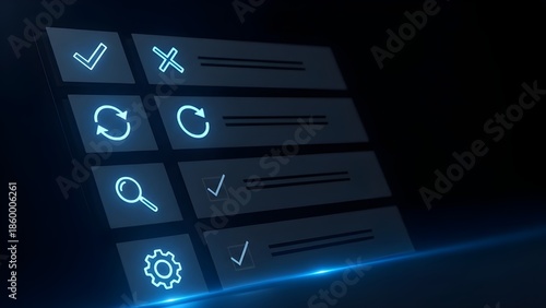Optimizing digital tasks: illustrating workflow management with glowing blue interface icons
