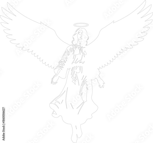 Minimalist Angel with Wings and Halo Line Art Vector Illustration