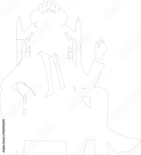 Authority figure in suit sitting on throne chair vector outline illustration