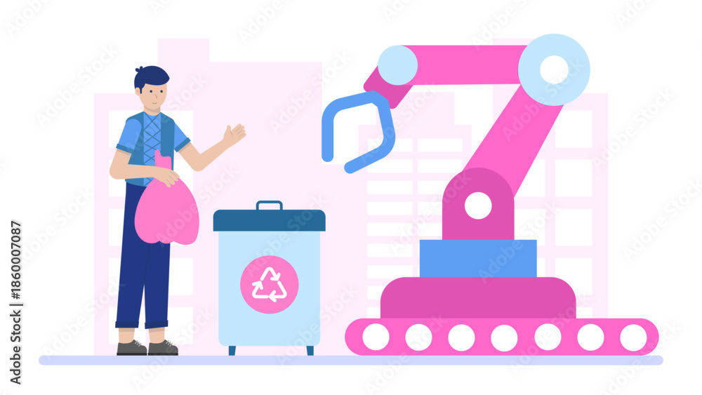 Fototapeta premium Smart City Using Sensors to Optimize Waste Collection. Flat Vector Illustration