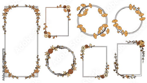 Collection of Decorative Autumnal Frames and Borders Featuring Leaves and Flowers