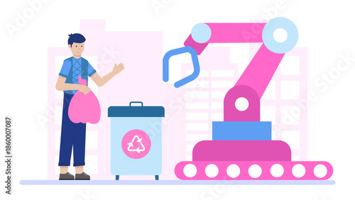 Smart City Using Sensors to Optimize Waste Collection. Flat Vector Illustration