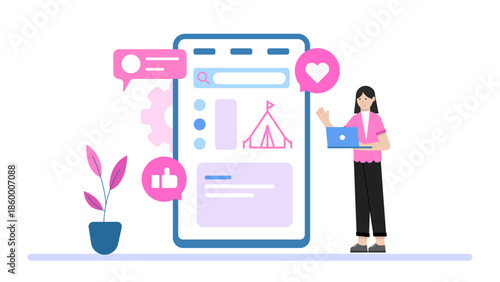 Digital Marketplace for Renting Outdoor Gear. Flat Vector Illustration