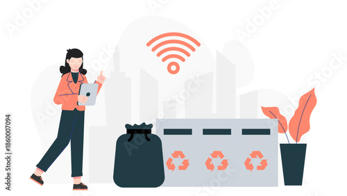 Smart City Using Sensors to Optimize Waste Collection. Flat Vector Illustration