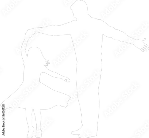 Father and daughter dancing silhouette vector outline illustration