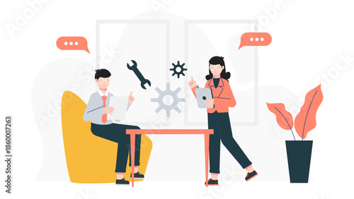 Co-working Space Hosting a Tech Repair Cafe. Flat Vector Illustration