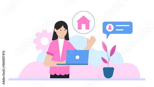 Online Meditation for Neighborhood Disputes. Flat Vector Illustration