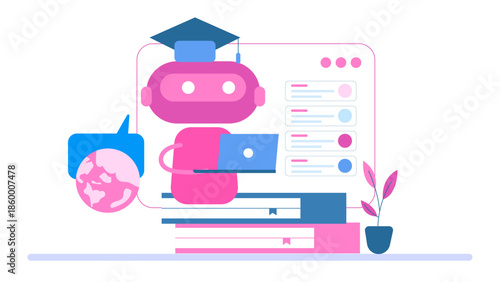 Smart University Using AI for Course Recommendations. Flat Vector Illustration