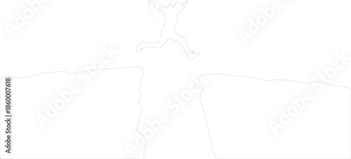 Minimalist line drawing of a figure leaping across a precipice, representing overcoming obstacles