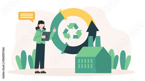 Sustainable Company Implementing a Closed-Loop Production System. Flat Vector Illustration