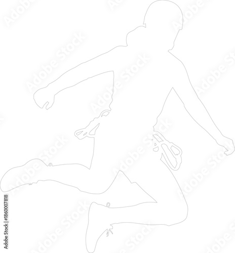 Dynamic Rock Climber Jumping Action Silhouette Vector Outline Graphic