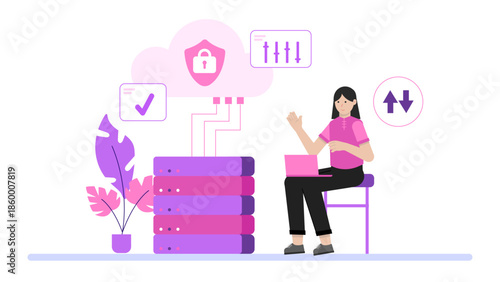 Cloud Security Team Preventing Data Breaches. Flat Vector Illustration