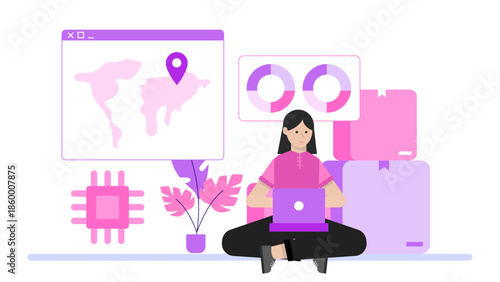 AI System Optimizing Delivery Routes in Real-Time. Flat Vector Illustration