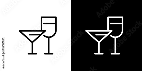 Two Martini Glasses Icons, One on a Black and White Background