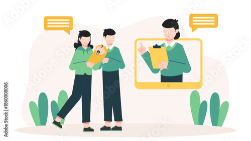 Online Support for New Parents. Flat Vector Illustration
