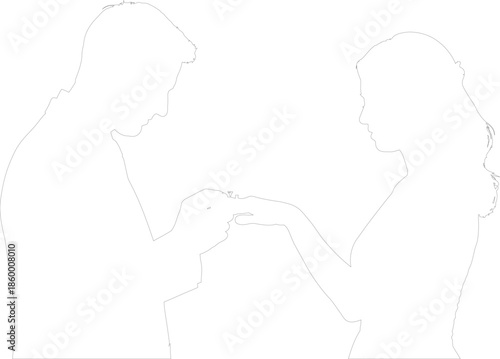 Minimalist Vector Outline of Couple Engagement Proposal with Ring Silhouette