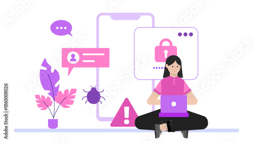 Digital Forensics Team Investigating Identity Theft. Flat Vector Illustration