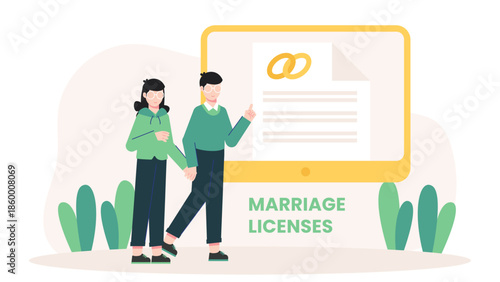 Online Platform for Applying for Marriage Licenses. Flat Vector Illustration