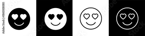 Smiling Emoticons Expressing Love and Affection: Graphic Icons on a Dark Background