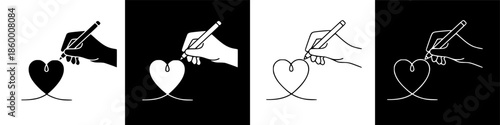 Hand drawing a continuous line heart shape, symbolizing love and connection, minimalist graphic illustration