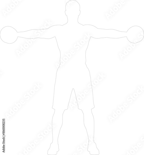 Vector outline of man doing dumbbell lateral raise exercise fitness silhouette line art