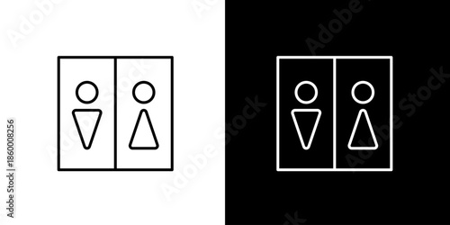 Clean icon illustration of universal male and female restroom symbols displayed side-by-side, perfect for public facility signage and navigation