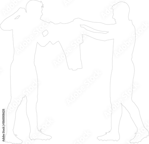 Football Soccer Players Grappling for Jersey Silhouette Outline Vector Graphic Minimalist Design
