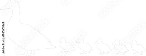 Mother Duck and Ducklings Following Outline Vector Illustration