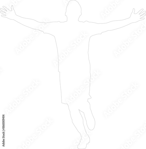 Vector outline of sportsman celebrating victory with arms open wide minimalist athlete success graphic