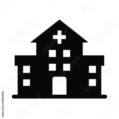 Hospital Silhouette Icon Vector Illustration