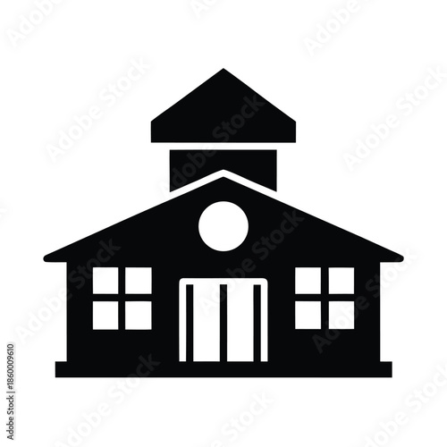 School Silhouette Icon Vector Illustration