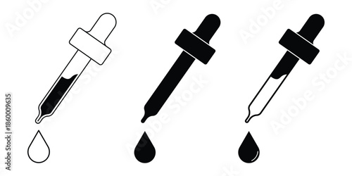 Dropper Icon Collection, Flat Line and Solid Styles Vector Illustration.