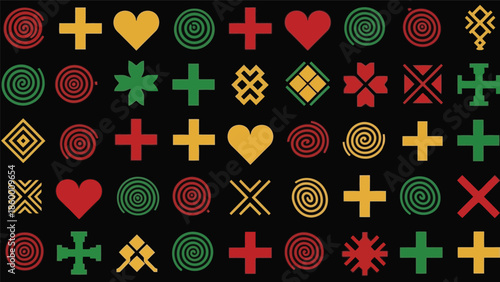 Colorful Ethnic Pattern Vector with Hearts and Geometric Shapes