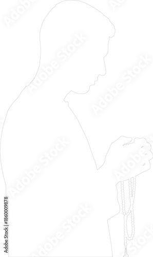 Outline Vector of a Person Praying with Prayer Beads Minimalist Line Art Icon for Spirituality and Religion