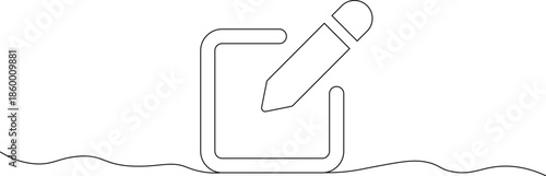 A minimalist line drawing of a pencil on a clipboard floating on water