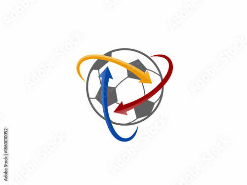 Soccer Ball Logo with Triple Rotating Arrows for Global Football Community