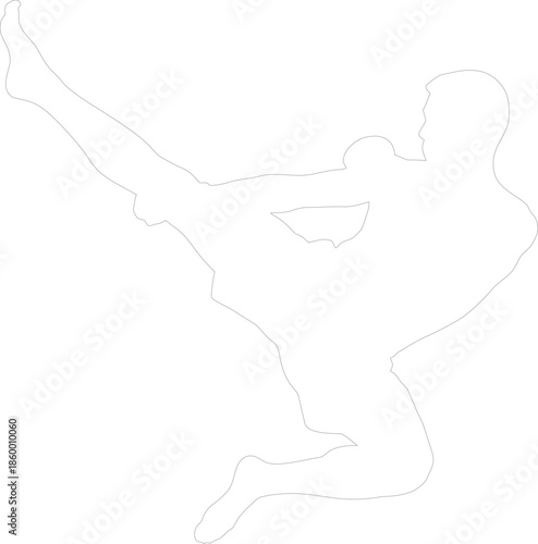 Martial Arts High Kick Dynamic Outline Vector Graphic of a Male Athlete in Action