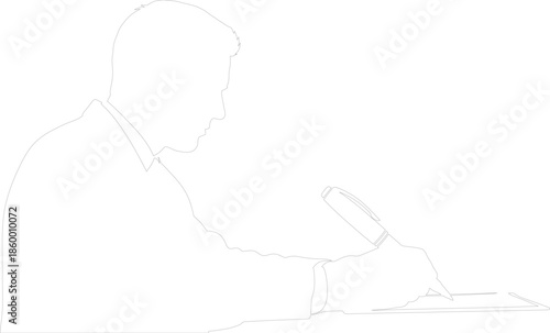 Man signing document outline minimalist vector illustration