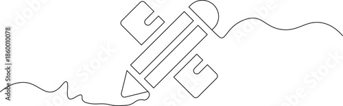 A stylized illustration of a pencil creating a wavy line with a screw-like object in the background