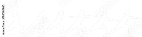 Minimalist Vector Sequence of Woman Performing Warrior Yoga Poses Fitness and Wellness Illustration