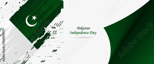 Happy independence day of Pakistan. Watercolor brush stroke flag background. Modern national country flag with Abstract watercolor grunge brush flag