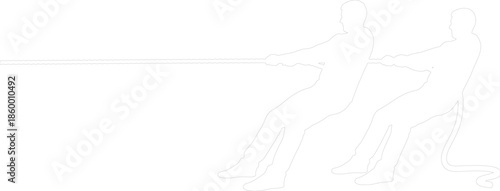 Tug of War Game Silhouette Vector Outline of People Pulling Rope Competition and Teamwork
