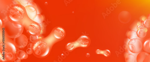 Probiotic and Hyaluronic acid skin solutions ad, red collagen, and vitamin serum drops, cosmetic advertising background ready to use, illustration vector.	